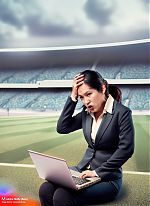 AI (Adobe Firefly) generated Image of a stressed out woman in a football stadium